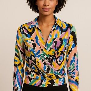 NWT New York & Company Colorful Abstract Blouse Size Small